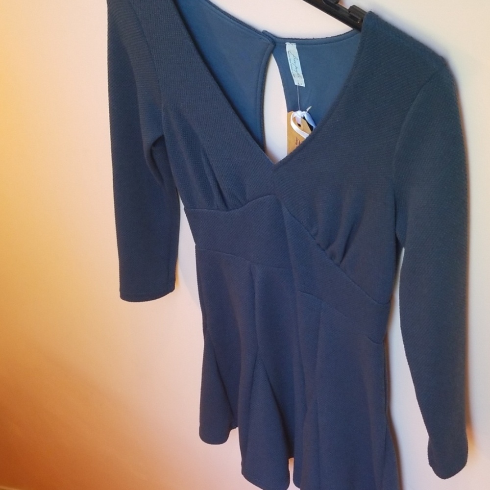 Blue Free People Heart Stopper Knit Fit and Flare Sweater Dress Sz. Medium - Picture 5 of 6